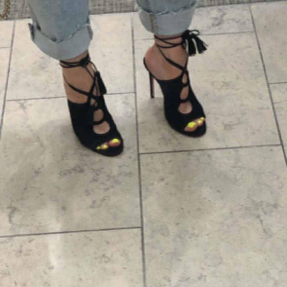 Aquazzura Black Suede Cut-out Tie Back Open-toe Stilettos Heels Pumps - Picture 2 of 10